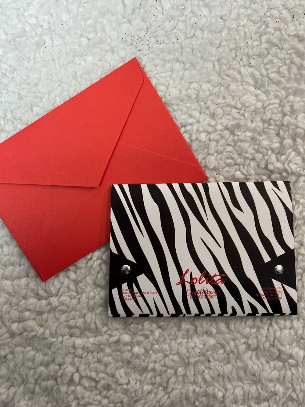 Lolita Red & Black Zebra Flocked Blank Tri-Fold Mini Purse Shaped Notecard Set
